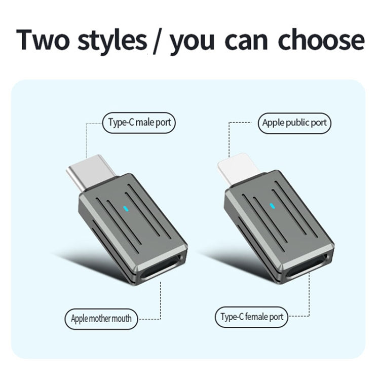 Zinc Alloy PD Adapter, Support Fast Charging / Data Transmission, USB-C / Type-C Male to 8 Pin Female, 8 Pin Male to USB-C / Type-C Female