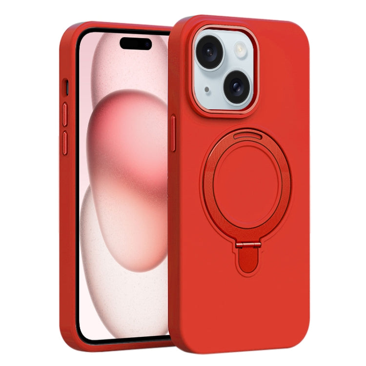 Liquid Silicone MagSafe Metal Ring Holder Phone Case, For iPhone 15, For iPhone 14 Plus, For iPhone 14