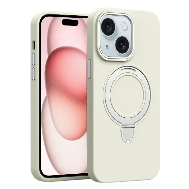 Liquid Silicone MagSafe Metal Ring Holder Phone Case, For iPhone 15, For iPhone 14 Plus, For iPhone 14