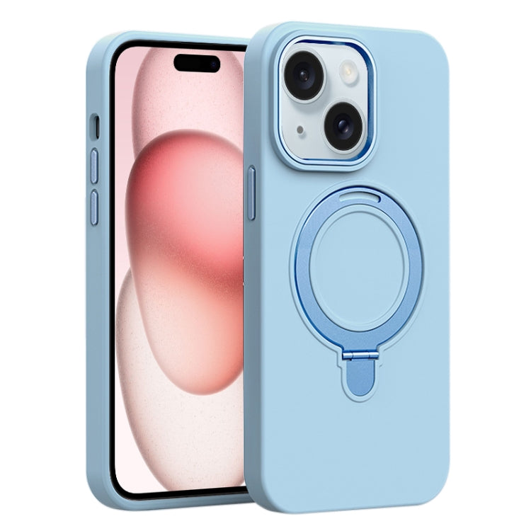 Liquid Silicone MagSafe Metal Ring Holder Phone Case, For iPhone 15, For iPhone 14 Plus, For iPhone 14