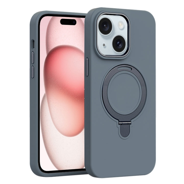 Liquid Silicone MagSafe Metal Ring Holder Phone Case, For iPhone 15, For iPhone 14 Plus, For iPhone 14