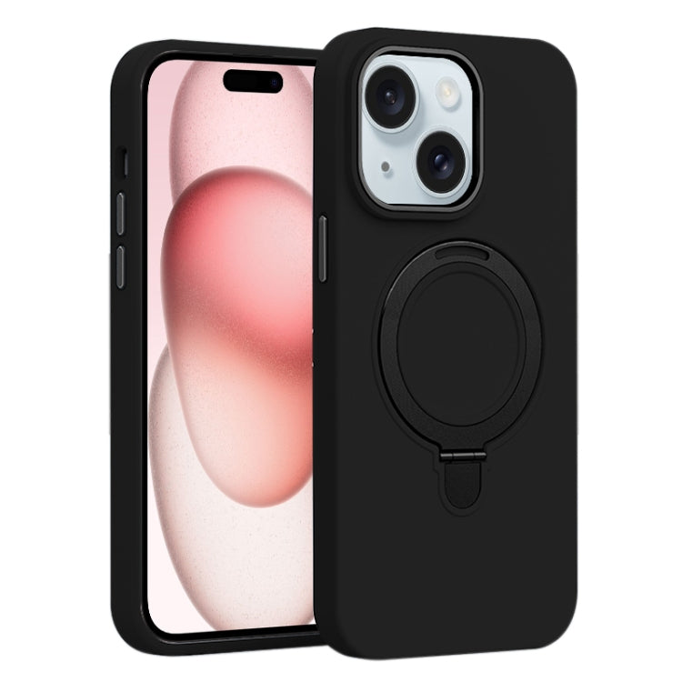 Liquid Silicone MagSafe Metal Ring Holder Phone Case, For iPhone 15, For iPhone 14 Plus, For iPhone 14