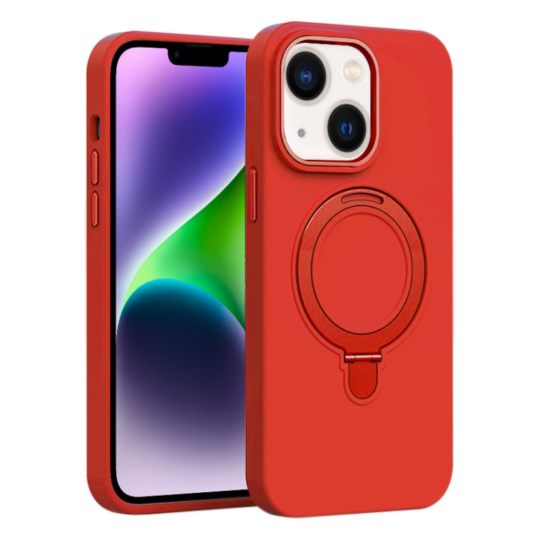 Liquid Silicone MagSafe Metal Ring Holder Phone Case, For iPhone 15, For iPhone 14 Plus, For iPhone 14