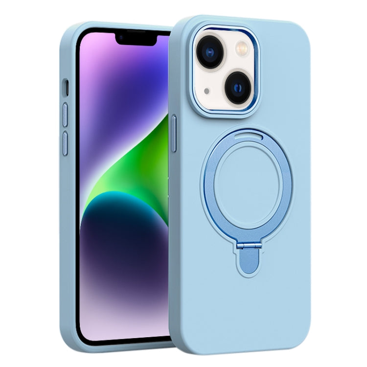 Liquid Silicone MagSafe Metal Ring Holder Phone Case, For iPhone 15, For iPhone 14 Plus, For iPhone 14