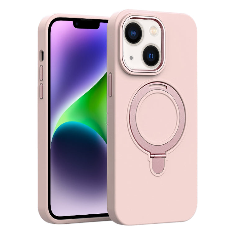 Liquid Silicone MagSafe Metal Ring Holder Phone Case, For iPhone 15, For iPhone 14 Plus, For iPhone 14