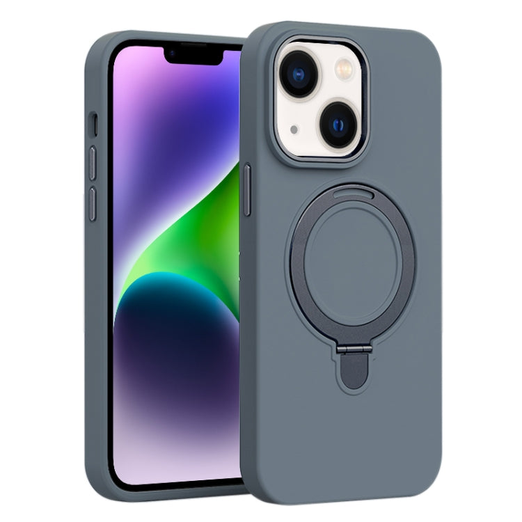 Liquid Silicone MagSafe Metal Ring Holder Phone Case, For iPhone 15, For iPhone 14 Plus, For iPhone 14