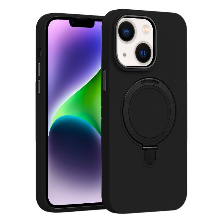 Liquid Silicone MagSafe Metal Ring Holder Phone Case, For iPhone 15, For iPhone 14 Plus, For iPhone 14