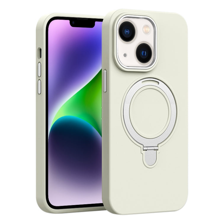 Liquid Silicone MagSafe Metal Ring Holder Phone Case, For iPhone 15, For iPhone 14 Plus, For iPhone 14