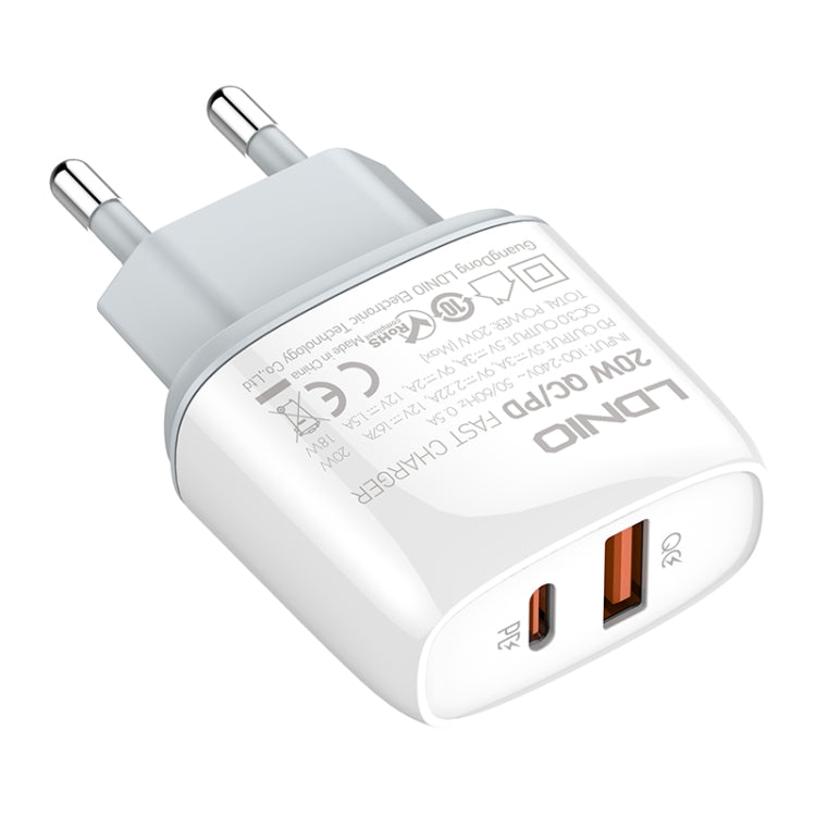 LDNIO Q229 QC3.0 / PD20W USB + Type-C Fast Charger with 1m Type-C to 8 Pin Cable, EU Plug, UK Plug, US Plug