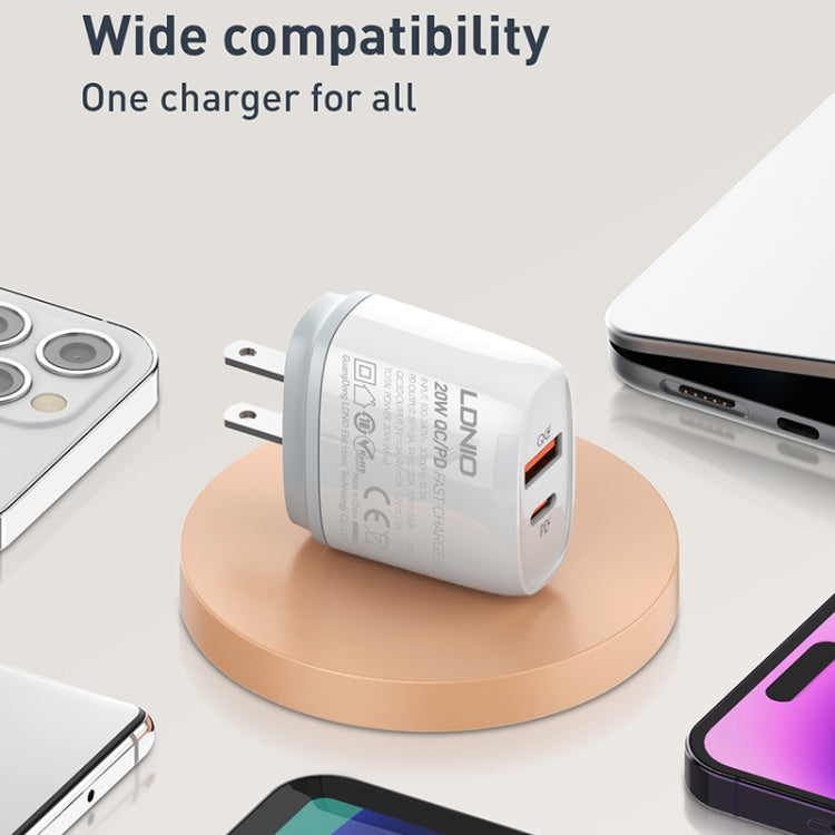 LDNIO Q229 QC3.0 / PD20W USB + Type-C Fast Charger with 1m Type-C to 8 Pin Cable, EU Plug, UK Plug, US Plug