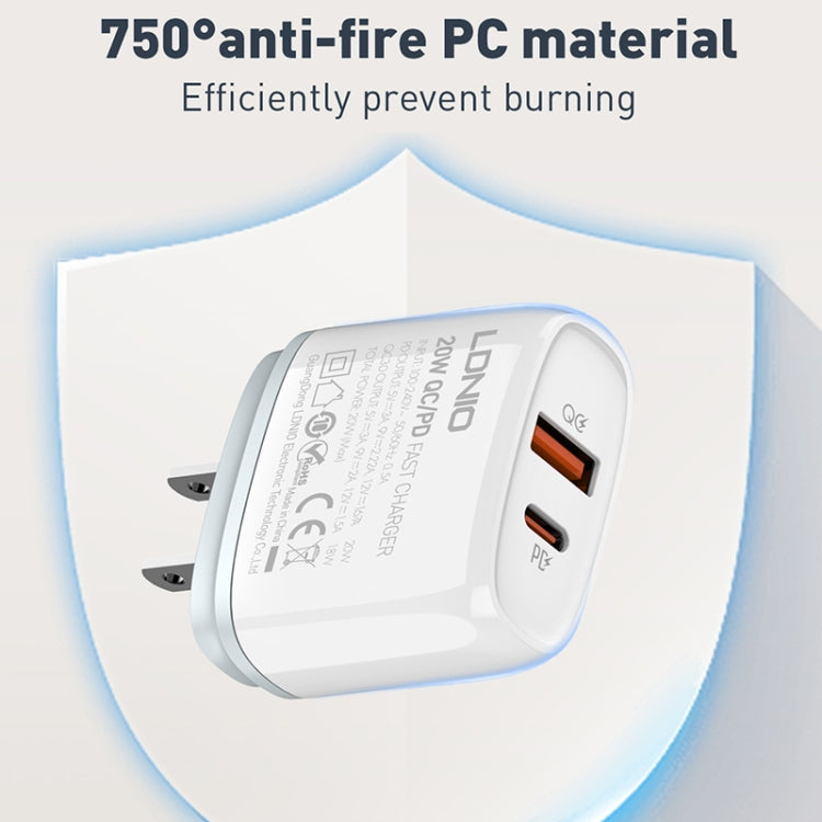 LDNIO Q229 QC3.0 / PD20W USB + Type-C Fast Charger with 1m Type-C to 8 Pin Cable, EU Plug, UK Plug, US Plug