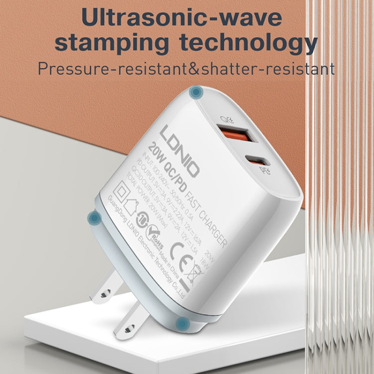 LDNIO Q229 QC3.0 / PD20W USB + Type-C Fast Charger with 1m Type-C to 8 Pin Cable, EU Plug, UK Plug, US Plug