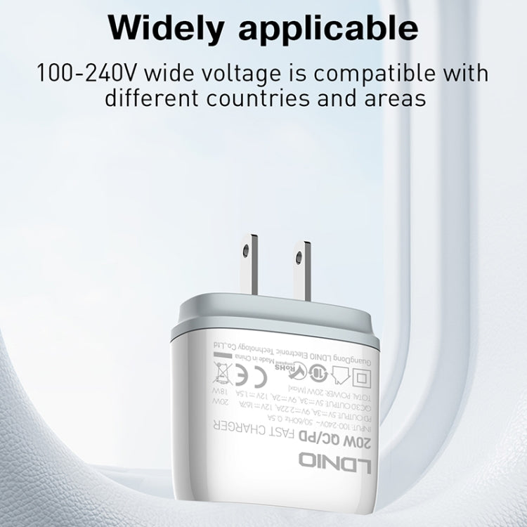 LDNIO Q229 QC3.0 / PD20W USB + Type-C Fast Charger with 1m Type-C to 8 Pin Cable, EU Plug, UK Plug, US Plug
