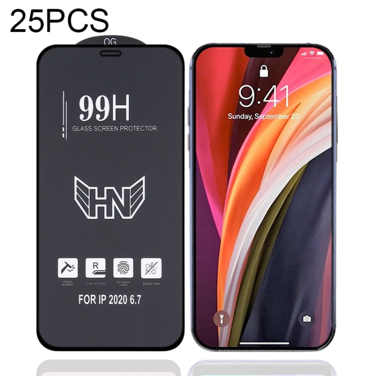 Lot de 25 films de protection en verre trempé plein écran, grand arc en aluminium, pour iPhone 12 mini (25 pièces), iPhone 12/12 Pro (25 pièces), iPhone 12 Pro Max (25 pièces)