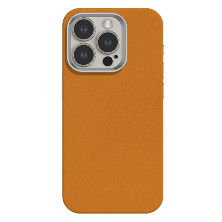 Skin Feel Fine Leather Texture Metal Lens Frame MagSafe Phone Case, For iPhone 15 Pro Max