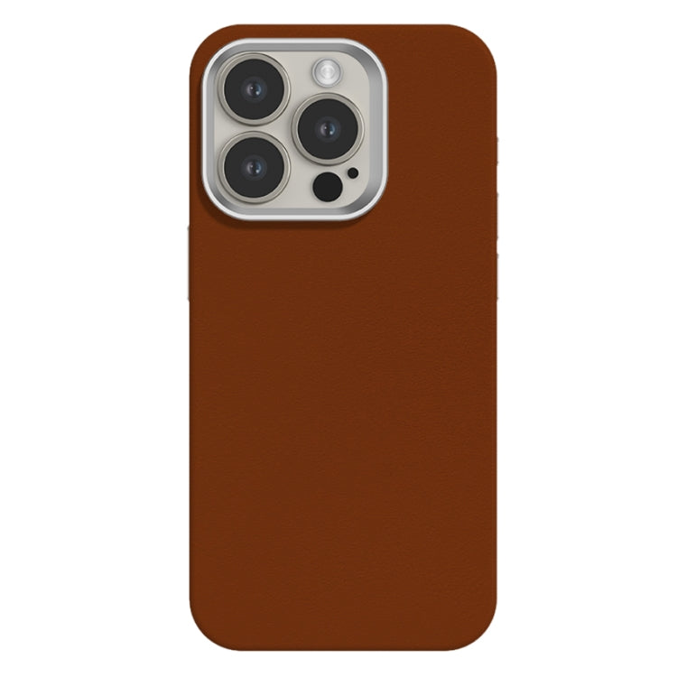 Skin Feel Fine Leather Texture Metal Lens Frame MagSafe Phone Case, For iPhone 15 Pro Max