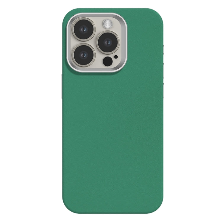 Skin Feel Fine Leather Texture Metal Lens Frame MagSafe Phone Case, For iPhone 15 Pro Max