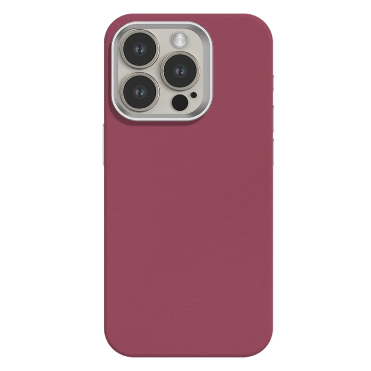 Skin Feel Fine Leather Texture Metal Lens Frame MagSafe Phone Case, For iPhone 15 Pro Max