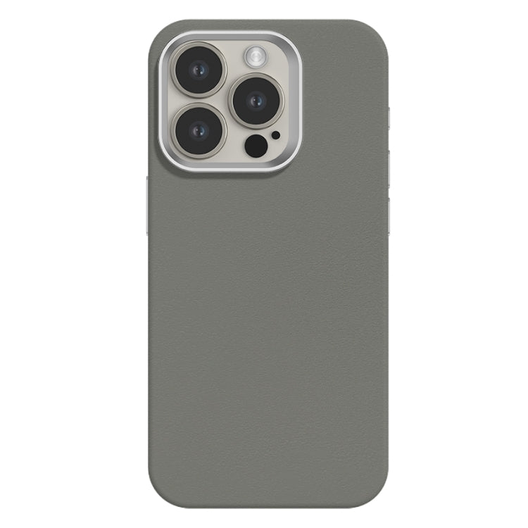 Skin Feel Fine Leather Texture Metal Lens Frame MagSafe Phone Case, For iPhone 15 Pro Max