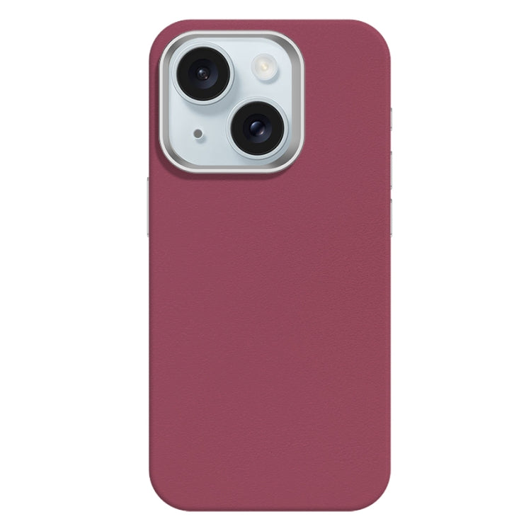 Skin Feel Fine Leather Texture Metal Lens Frame MagSafe Phone Case, For iPhone 15