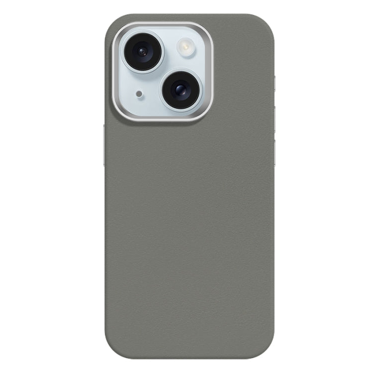 Skin Feel Fine Leather Texture Metal Lens Frame MagSafe Phone Case, For iPhone 15