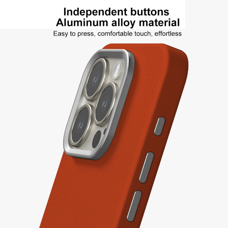 Skin Feel Fine Leather Texture Metal Lens Frame MagSafe Phone Case, For iPhone 13
