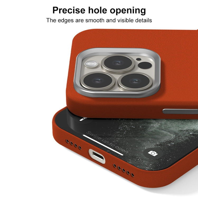Skin Feel Fine Leather Texture Metal Lens Frame MagSafe Phone Case, For iPhone 14 Pro Max
