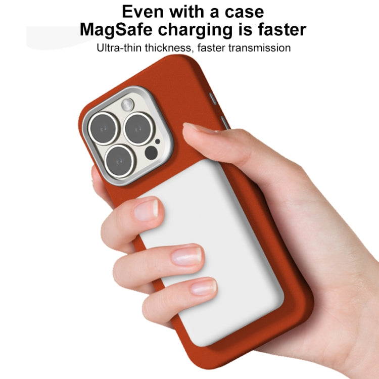 Skin Feel Fine Leather Texture Metal Lens Frame MagSafe Phone Case, For iPhone 13