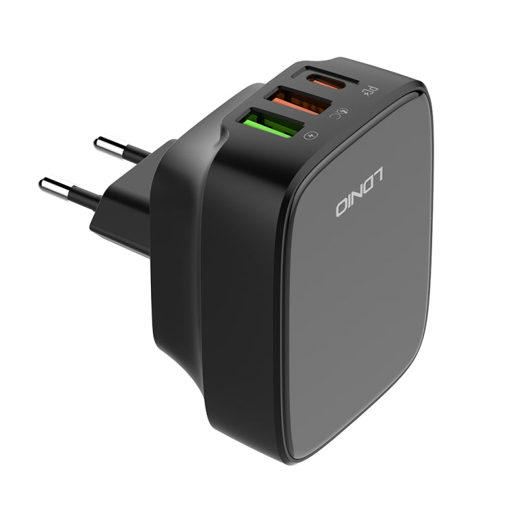 LDNIO Q334 32W Type-C + Dual USB Port Charger with 1m 8 Pin Data Cable, EU Plug, UK Plug, US Plug