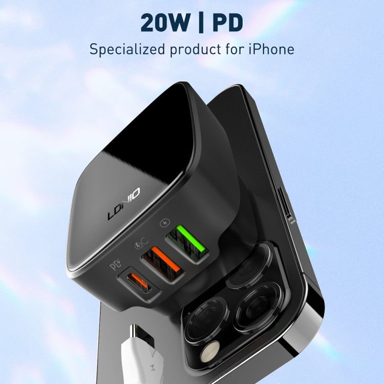 LDNIO Q334 32W Type-C + Dual USB Port Charger with 1m 8 Pin Data Cable, EU Plug, UK Plug, US Plug