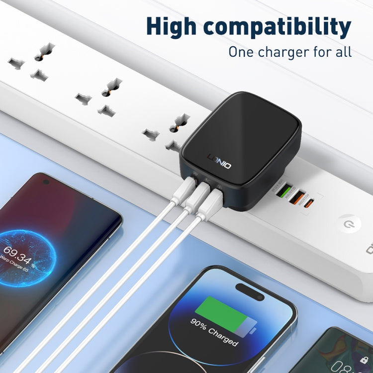 LDNIO Q334 32W Type-C + Dual USB Port Charger with 1m USB-C / Type-C to 8 Pin Data Cable, EU Plug, UK Plug, US Plug