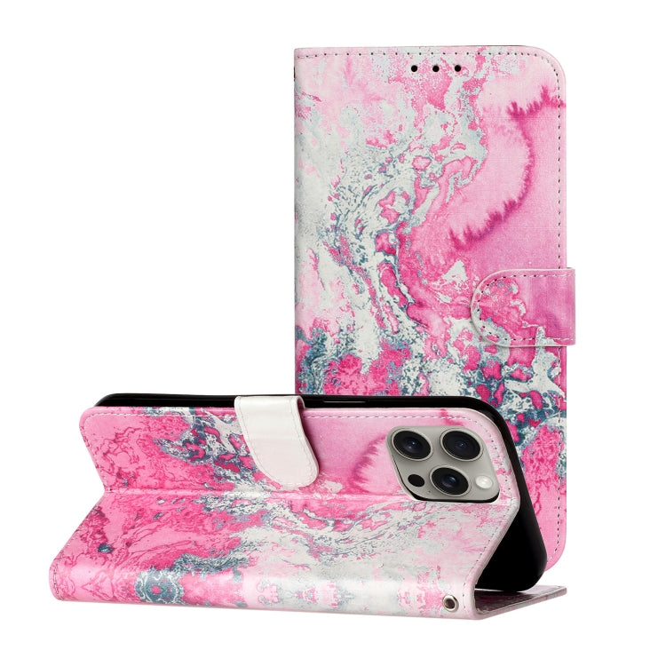 Colored Drawing Marble Pattern Leather Phone Case, For iPhone 16 Pro Max, For iPhone 16 Pro