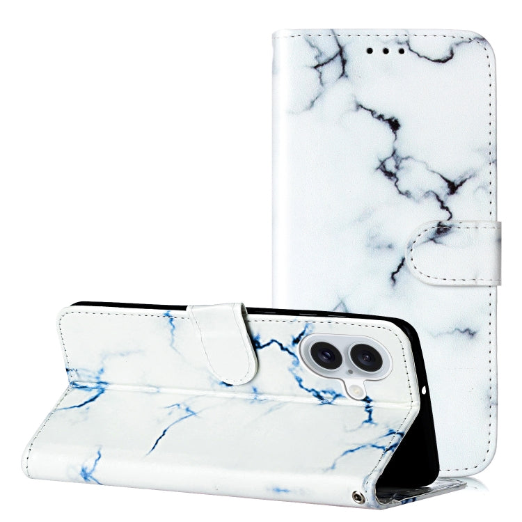 Colored Drawing Marble Pattern Leather Phone Case, For iPhone 16 Plus, For iPhone 16