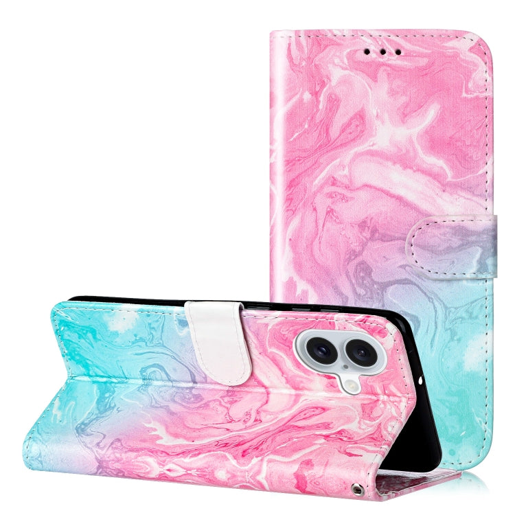 Colored Drawing Marble Pattern Leather Phone Case, For iPhone 16 Plus, For iPhone 16