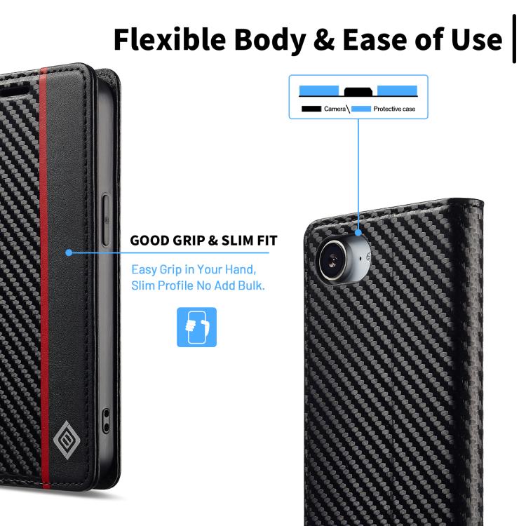 LC.IMEEKE Carbon Fiber Leather Phone Case, For iPhone 17e / 16e, For iPhone 17 Pro Max, For iPhone 17 Pro, For iPhone 17, For iPhone Air, For iPhone 16 Pro Max, For iPhone 16 Pro, For iPhone 16 Plus, For iPhone 16