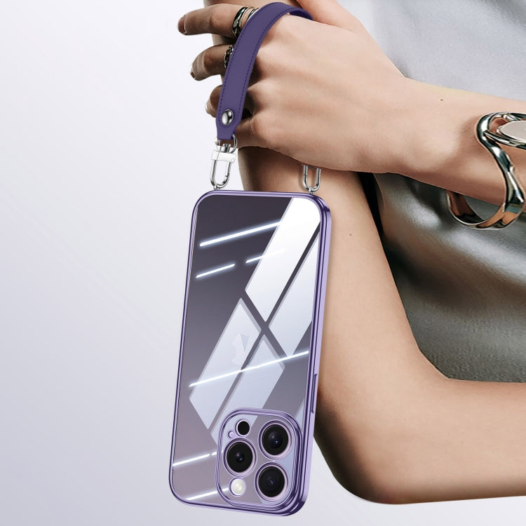 SULADA  Electroplated Clear TPU Soft Frame Phone Case with Wrist Strap, For iPhone 16 Plus, For iPhone 16, For iPhone 15 Pro Max, For iPhone 15 Pro, For iPhone 15, For iPhone 14, For iPhone 14 Pro, For iPhone 14 Pro Max