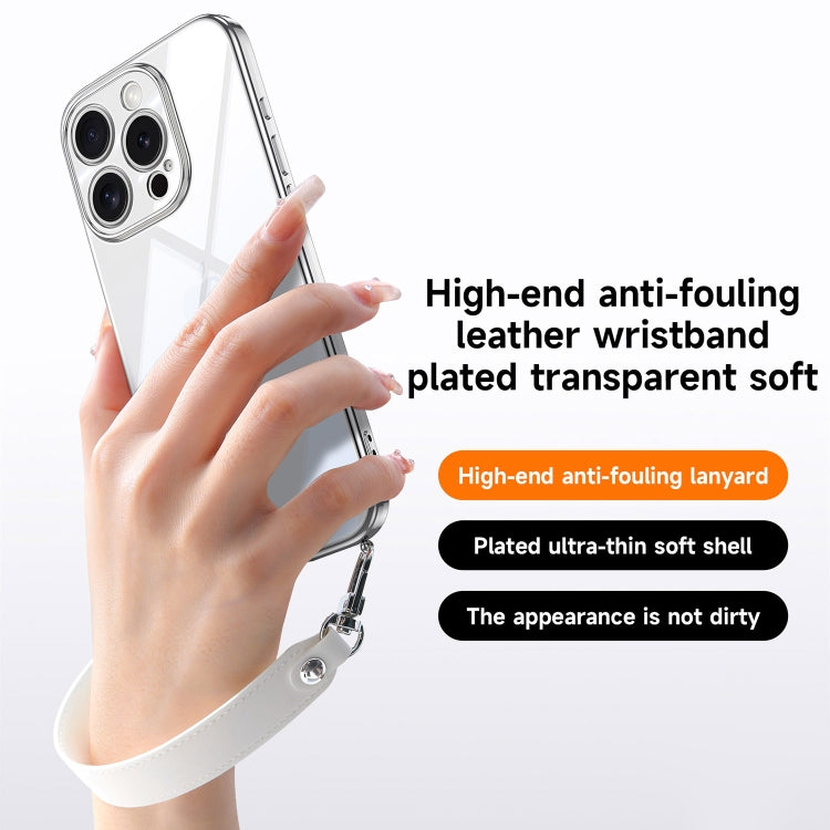 SULADA  Electroplated Clear TPU Soft Frame Phone Case with Wrist Strap, For iPhone 16 Pro Max, For iPhone 16 Pro, For iPhone 16 Plus, For iPhone 16, For iPhone 15 Pro Max, For iPhone 15 Pro, For iPhone 15, For iPhone 14