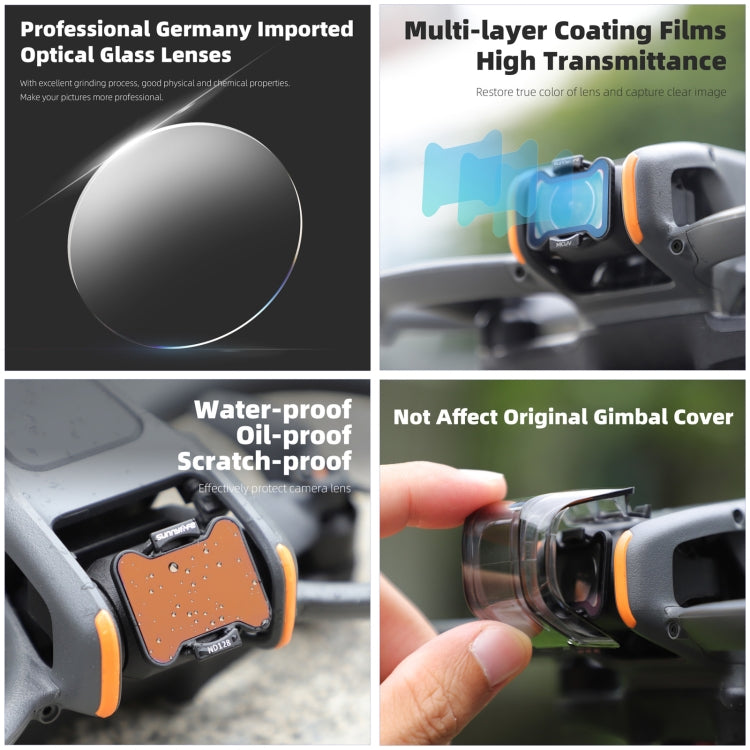 For DJI Avata 2 Sunnylife Camera Lens Filter, MCUV, ND8, ND16, ND32, ND64, ND128, 4 in 1 ND8/16/32/64, 5 in 1 ND8/16/32/64/128, 4 in 1 MCUV ND8/16/32, 6 in 1 MCUV ND8/16/32/64/128
