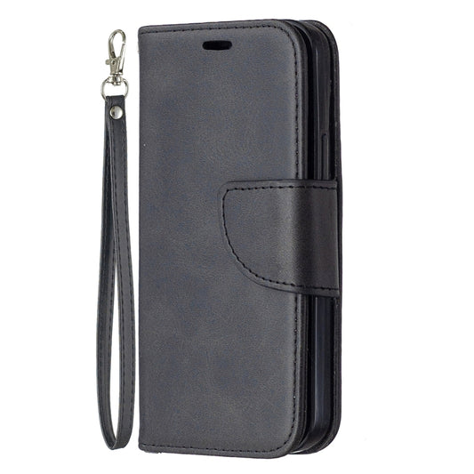 Horizontal flip wallet case iPhone 12 Pro Max, genuine lambskin texture in pure color