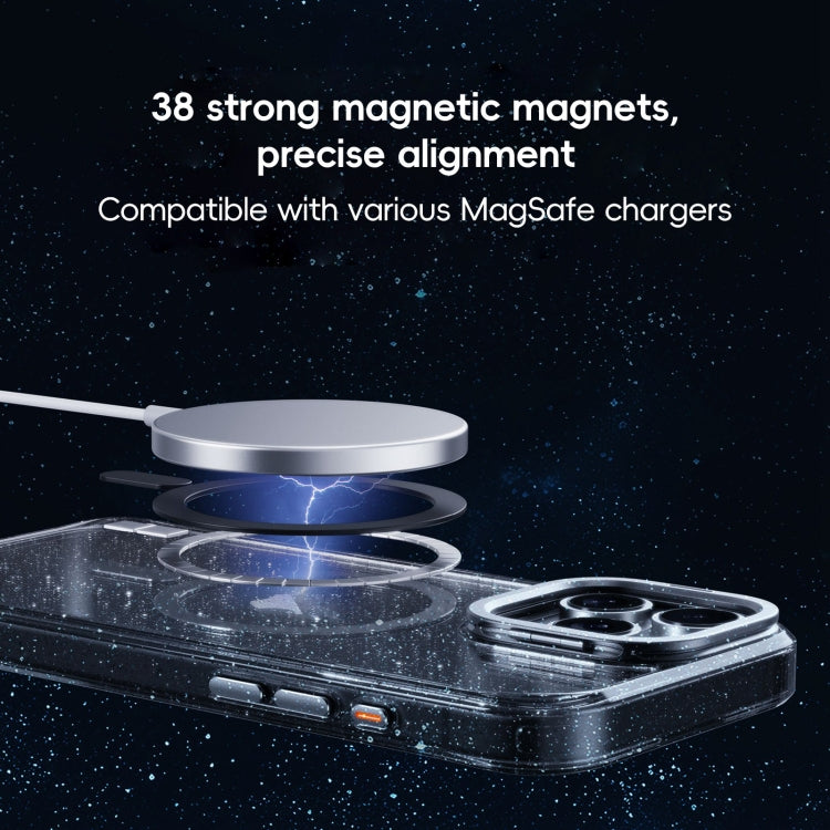 Glitter Powder Lens Holder MagSafe Magnetic Phone Case, For iPhone 16 Pro, For iPhone 16 Plus, For iPhone 16