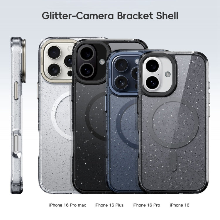 Glitter Powder Lens Holder MagSafe Magnetic Phone Case, For iPhone 16 Pro, For iPhone 16 Plus, For iPhone 16