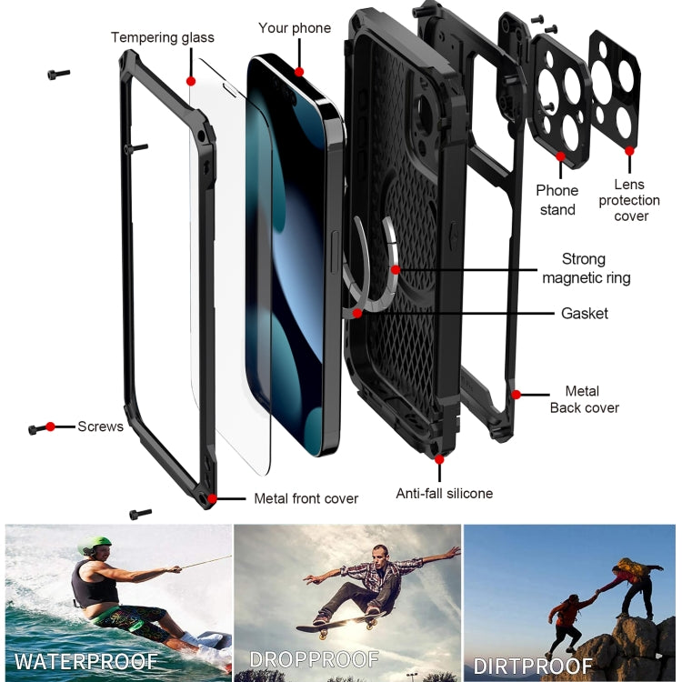 Lens Holder Metal IP54 Life Waterproof Three-proof MagSafe Phone Case, For iPhone 15 Pro Max, For iPhone 15 Pro, For iPhone 15 Plus, For iPhone 15