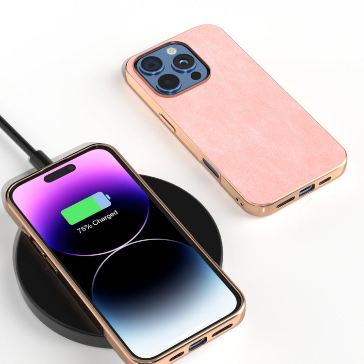 Electroplated Frame PU Leather Full Coverage Phone Case, For iPhone 16 Pro Max, For iPhone 16 Pro, For iPhone 16 Plus, For iPhone 16