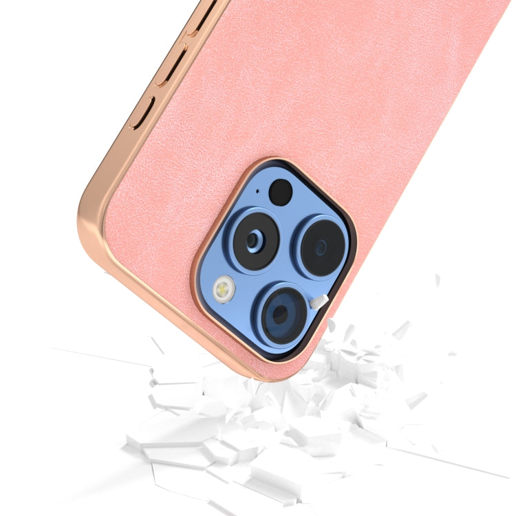Electroplated Frame PU Leather Full Coverage Phone Case, For iPhone 16 Pro Max, For iPhone 16 Pro, For iPhone 16 Plus, For iPhone 16
