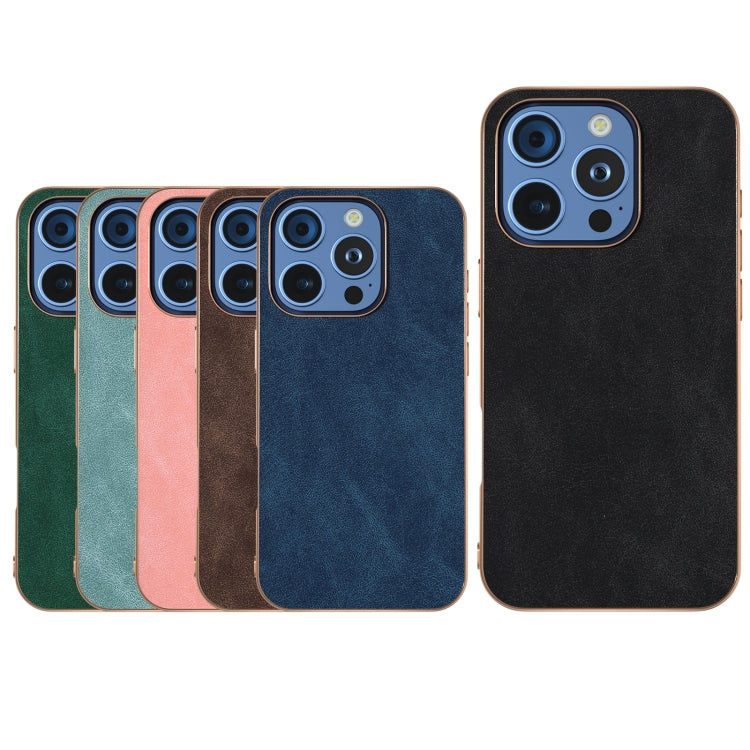 Electroplated Frame PU Leather Full Coverage Phone Case, For iPhone 16 Pro Max, For iPhone 16 Pro, For iPhone 16 Plus, For iPhone 16