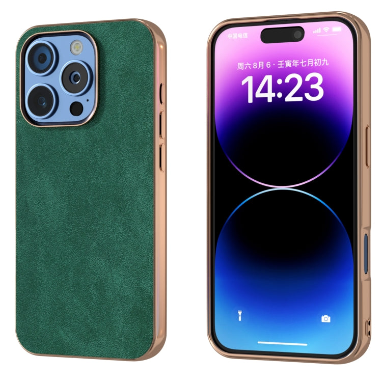Electroplated Frame PU Leather Full Coverage Phone Case, For iPhone 16 Pro Max, For iPhone 16 Pro, For iPhone 16 Plus, For iPhone 16