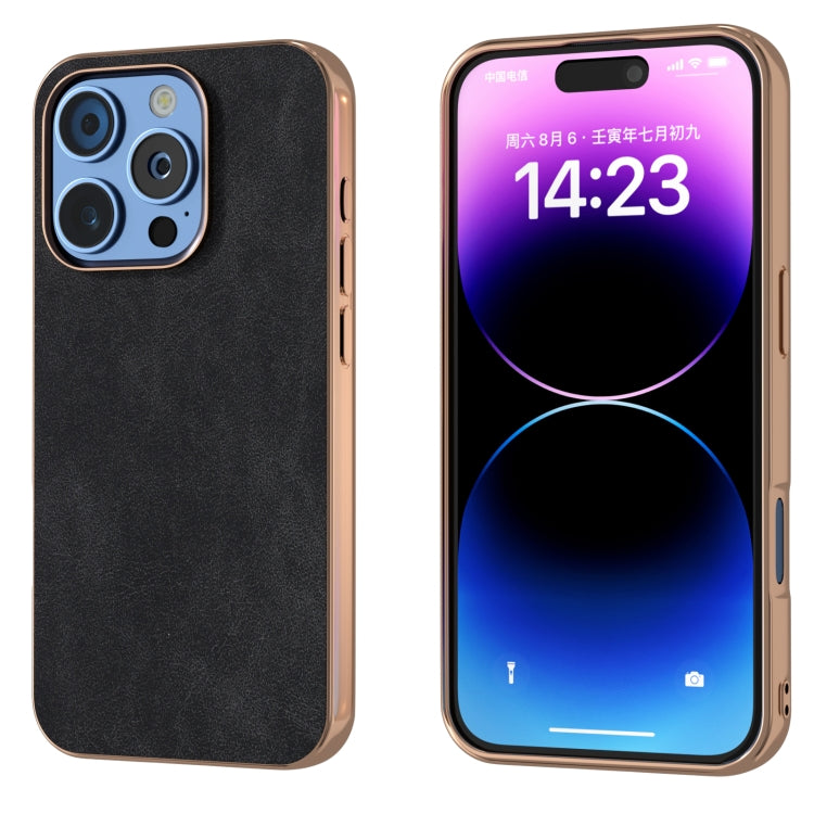 Electroplated Frame PU Leather Full Coverage Phone Case, For iPhone 16 Pro Max, For iPhone 16 Pro, For iPhone 16 Plus, For iPhone 16