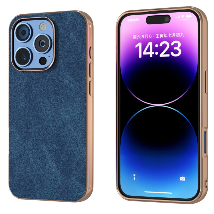 Electroplated Frame PU Leather Full Coverage Phone Case, For iPhone 16 Pro Max, For iPhone 16 Pro, For iPhone 16 Plus, For iPhone 16