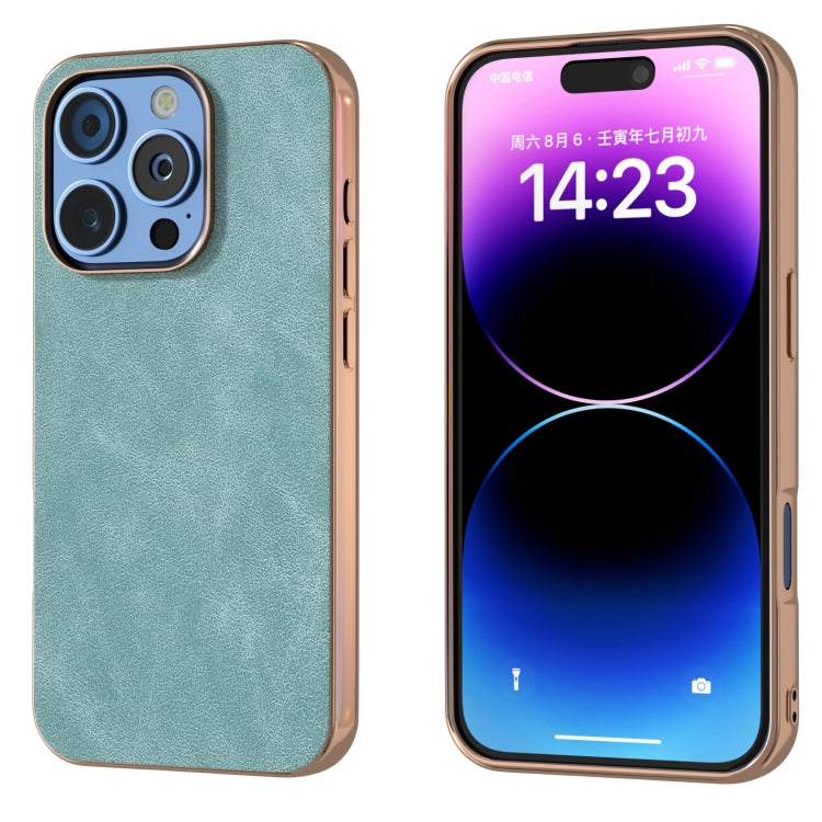 Electroplated Frame PU Leather Full Coverage Phone Case, For iPhone 16 Pro Max, For iPhone 16 Pro, For iPhone 16 Plus, For iPhone 16