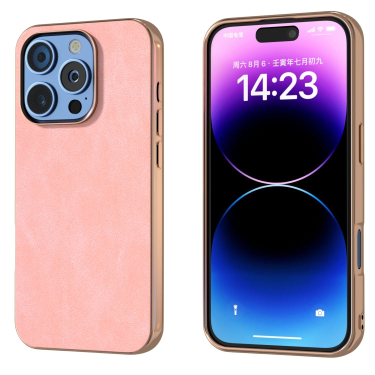 Electroplated Frame PU Leather Full Coverage Phone Case, For iPhone 16 Pro Max, For iPhone 16 Pro, For iPhone 16 Plus, For iPhone 16